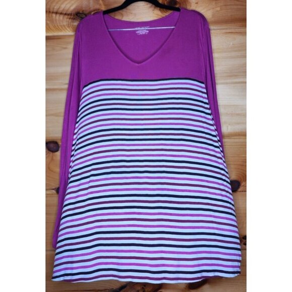 Lane Bryant Essentials Long Sleeve Striped Purple Base Mixed Print Tee Top 22/24 - Picture 1 of 9